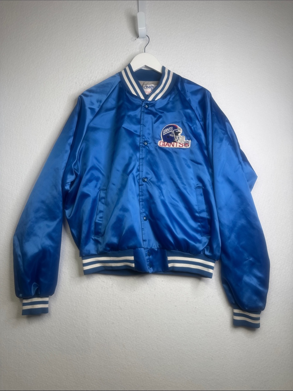 Vinatge 1990s New York Giants Chalk Line satin varsity jacket, XXL